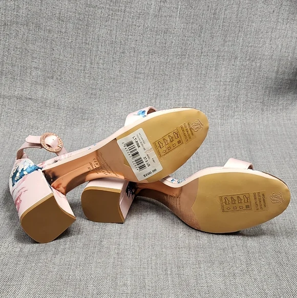 Ted Baker Manyah Pink Floral Print Block Heeled Sandals. 7 - Picture 10 of 12